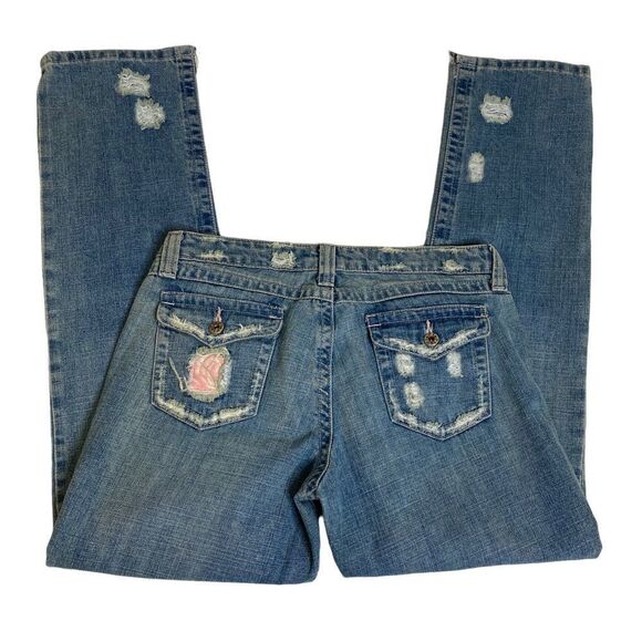 VTG L.E.I. Premium Patches Rose Straight Jeans Sz 11 - Picture 5 of 13
